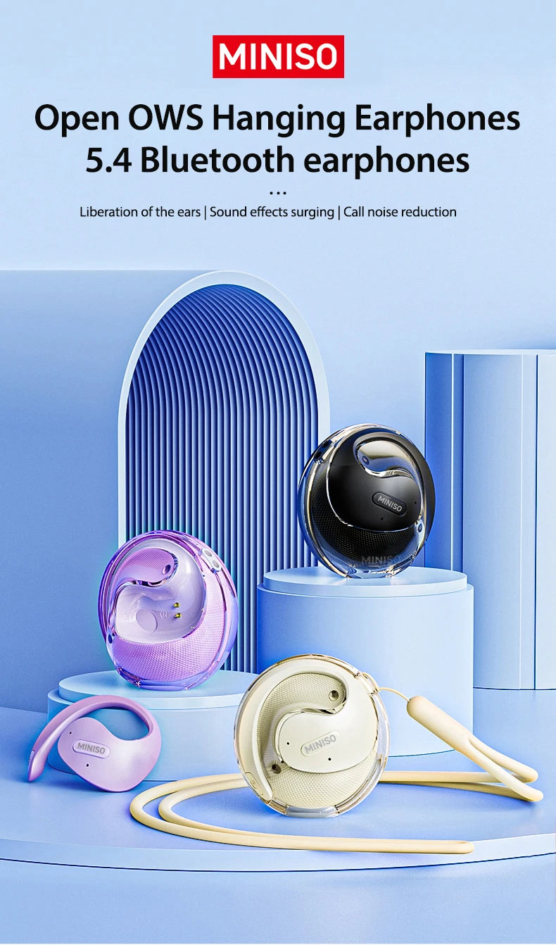 MINISO X15 PRO OWS Bluetooth Headset 5.4 Bluetooth Earphones Button Control Noise Cancelling Ear Hanging Headphones With Mic