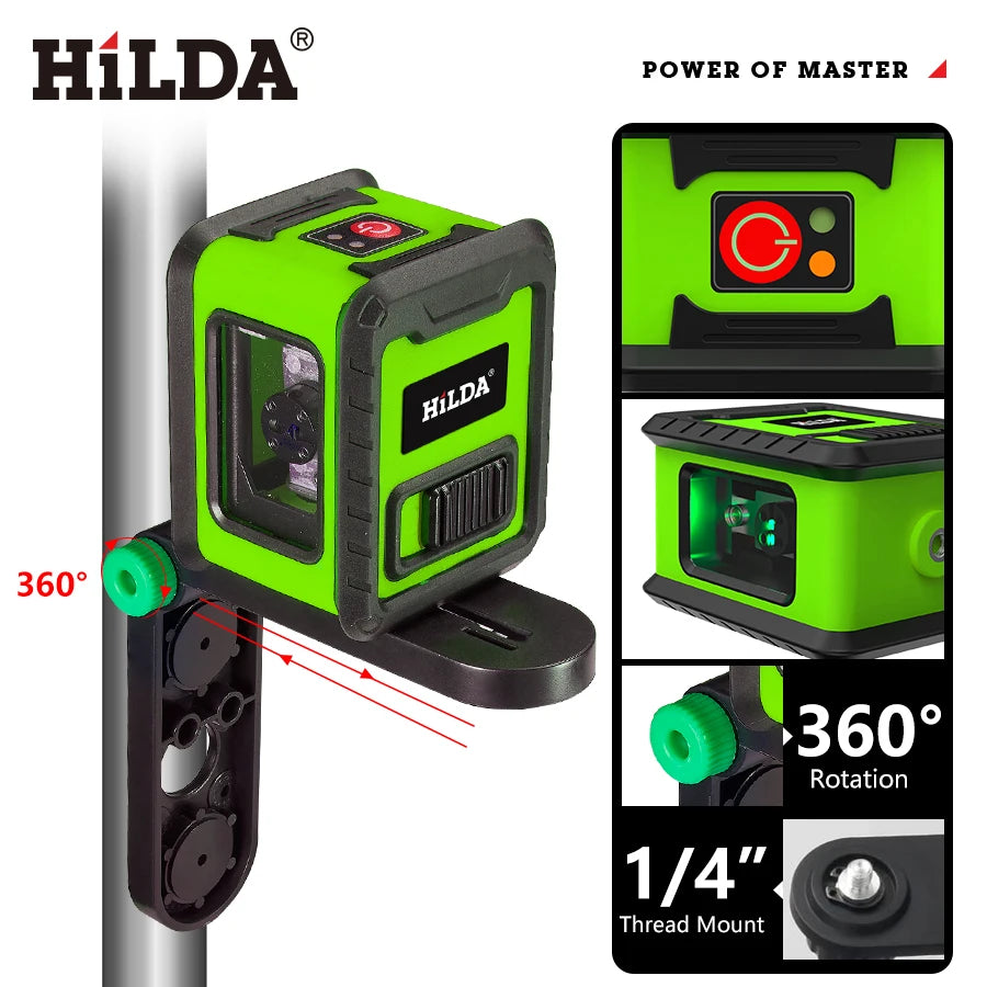 HILDA Laser Level Meter 2-Line Cross Green Level Laser Horizontal & Vertical