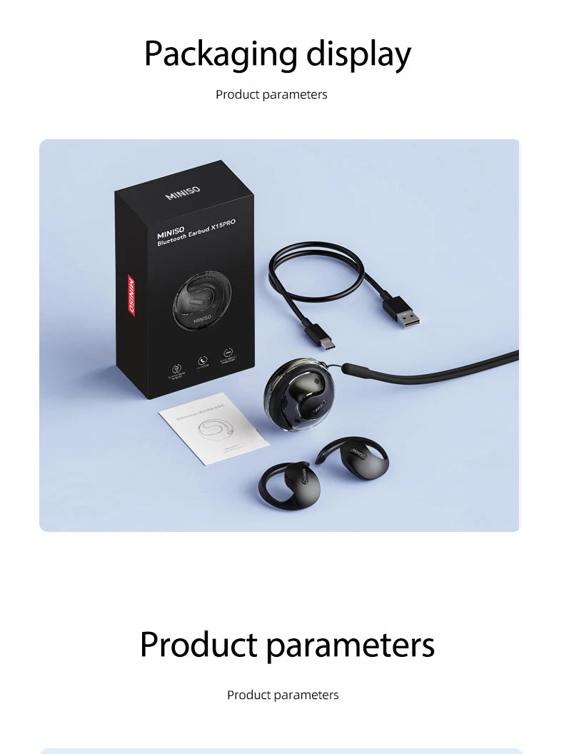 MINISO X15 PRO OWS Bluetooth Headset 5.4 Bluetooth Earphones Button Control Noise Cancelling Ear Hanging Headphones With Mic