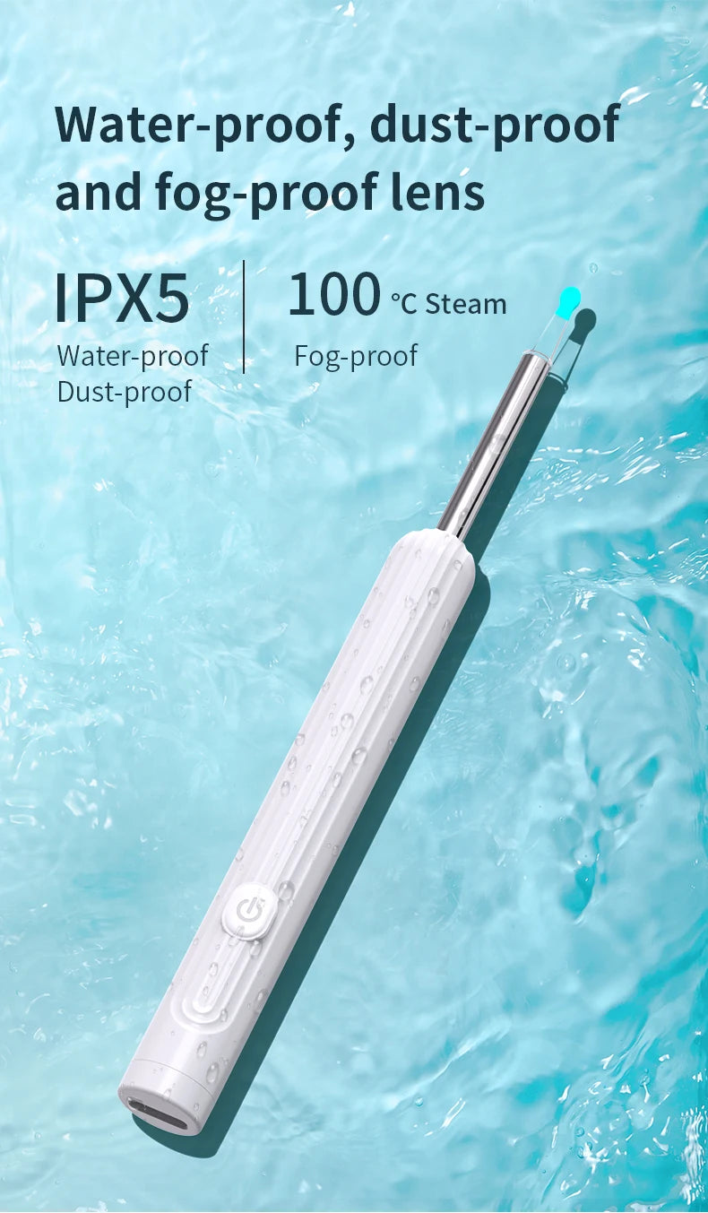 Ear Cleaner with Camera 1296P Ear Sticks USB C Charging Ear Wax Removal Tool WIFI Connection 6 LED Lights