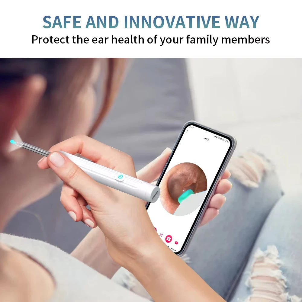 Ear Cleaner with Camera 1296P Ear Sticks USB C Charging Ear Wax Removal Tool WIFI Connection 6 LED Lights