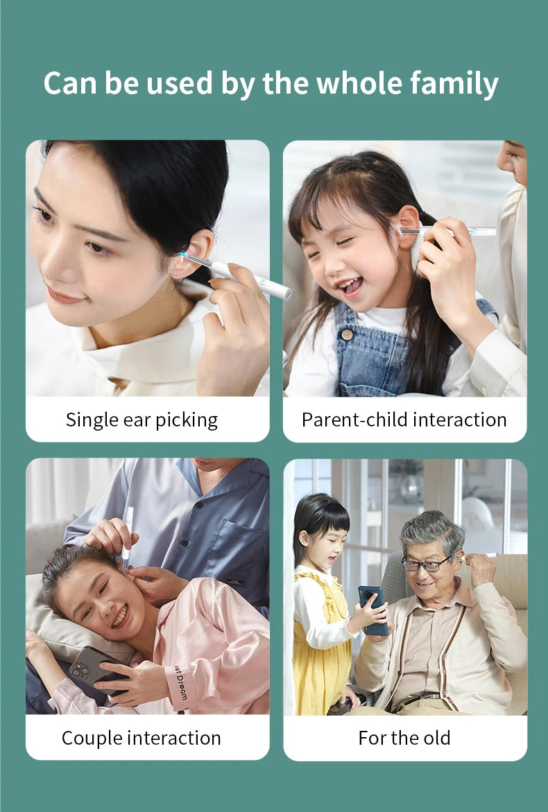 Ear Cleaner with Camera 1296P Ear Sticks USB C Charging Ear Wax Removal Tool WIFI Connection 6 LED Lights