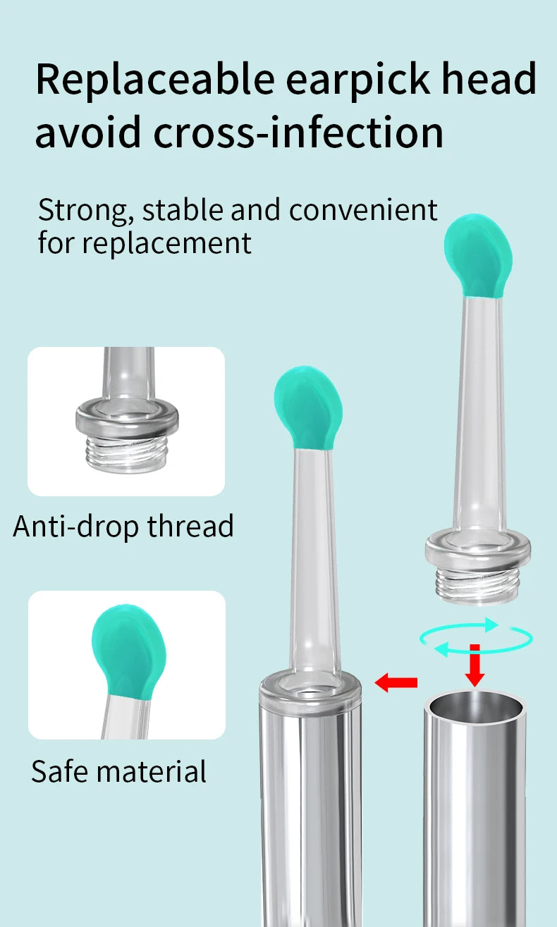 Ear Cleaner with Camera 1296P Ear Sticks USB C Charging Ear Wax Removal Tool WIFI Connection 6 LED Lights