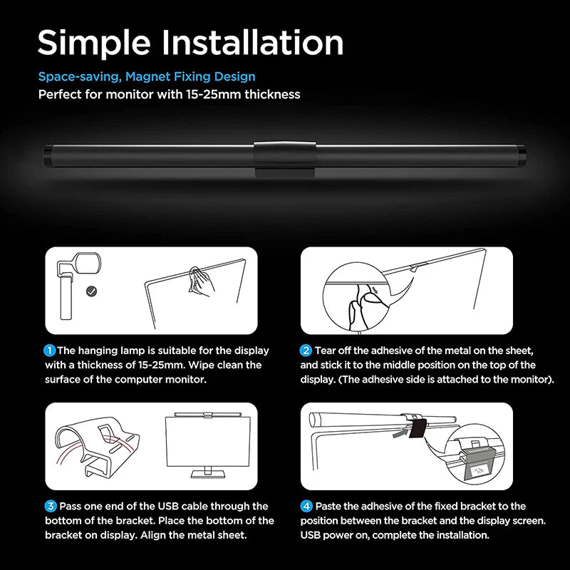 LED Monitor Light With Remote Control, Stepless Dimmable Monitor Screen Hanging Light for Computer Study, LED Table Lamp