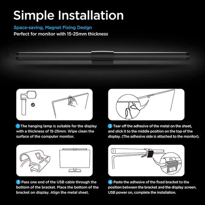 LED Monitor Light With Remote Control, Stepless Dimmable Monitor Screen Hanging Light for Computer Study, LED Table Lamp