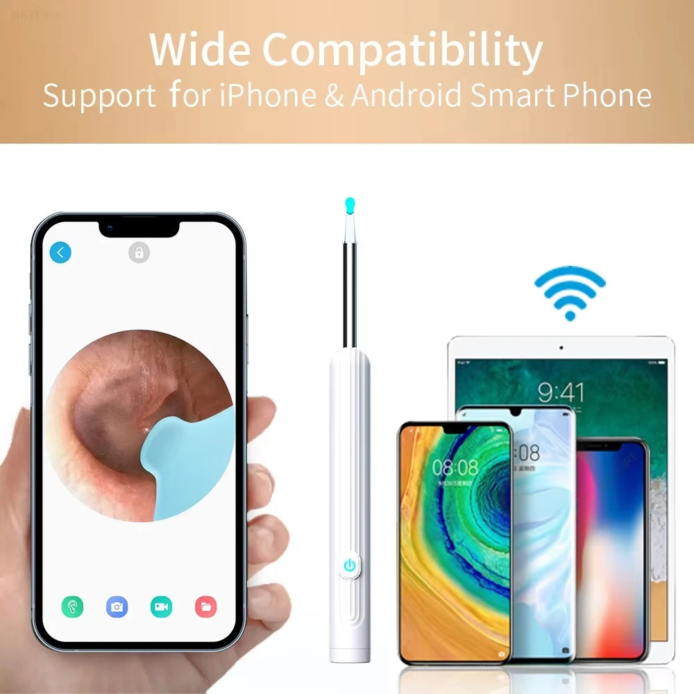 Ear Cleaner with Camera 1296P Ear Sticks USB C Charging Ear Wax Removal Tool WIFI Connection 6 LED Lights