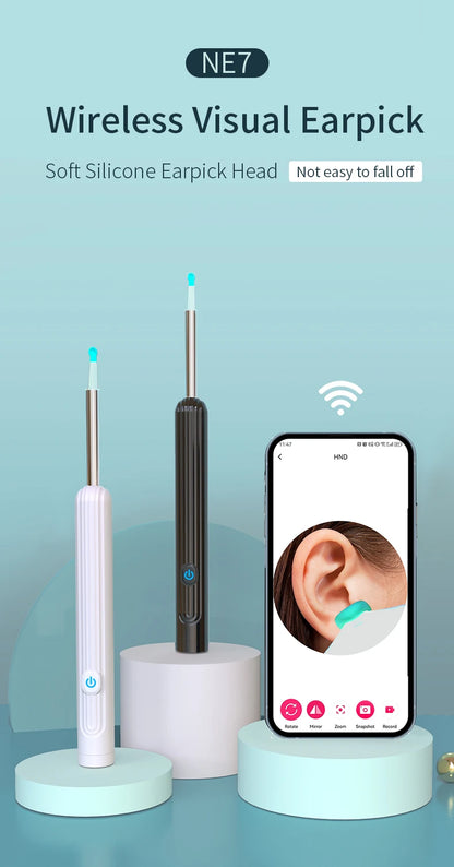 Ear Cleaner with Camera 1296P Ear Sticks USB C Charging Ear Wax Removal Tool WIFI Connection 6 LED Lights