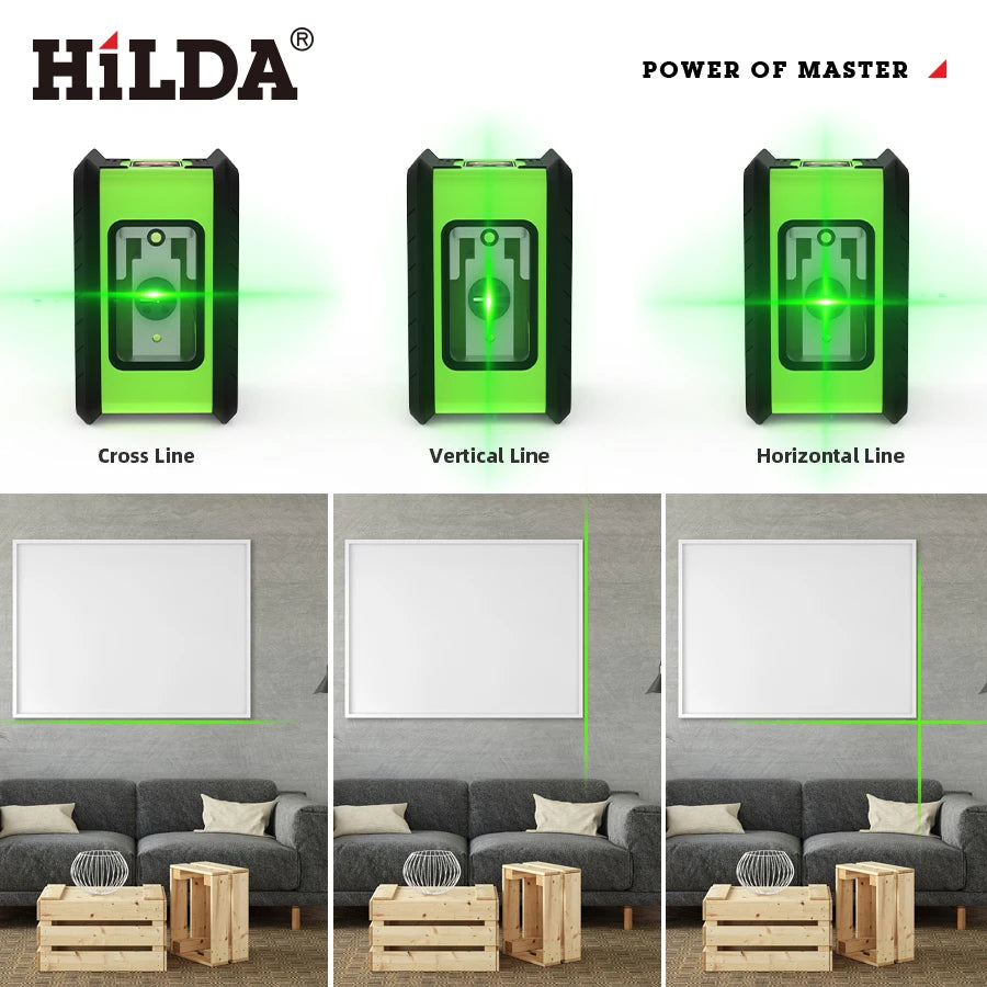 HILDA Laser Level Meter 2-Line Cross Green Level Laser Horizontal & Vertical