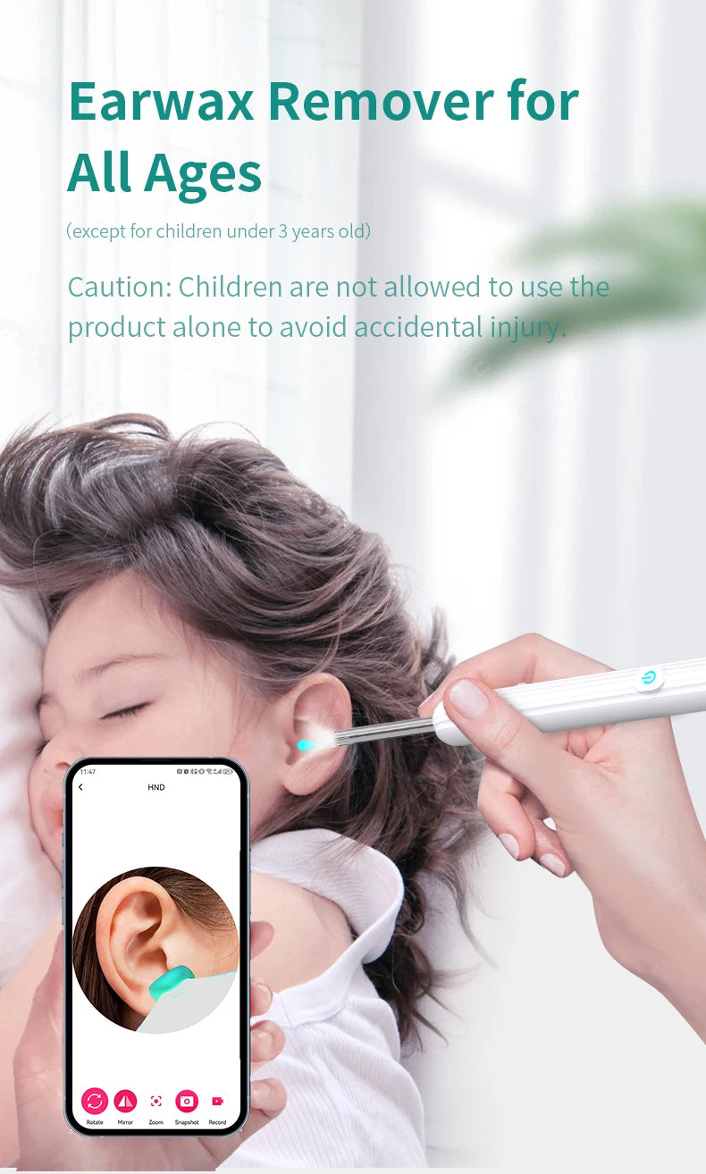 Ear Cleaner with Camera 1296P Ear Sticks USB C Charging Ear Wax Removal Tool WIFI Connection 6 LED Lights