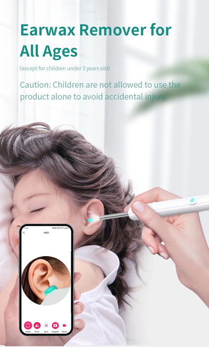 Ear Cleaner with Camera 1296P Ear Sticks USB C Charging Ear Wax Removal Tool WIFI Connection 6 LED Lights
