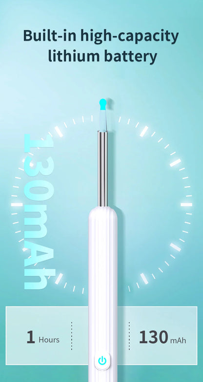 Ear Cleaner with Camera 1296P Ear Sticks USB C Charging Ear Wax Removal Tool WIFI Connection 6 LED Lights